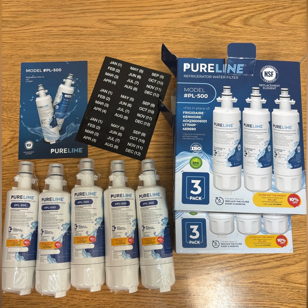 Pureline Water Filters #PL-500 for Frigidaire, Kenmore - 5 pieces - New in box